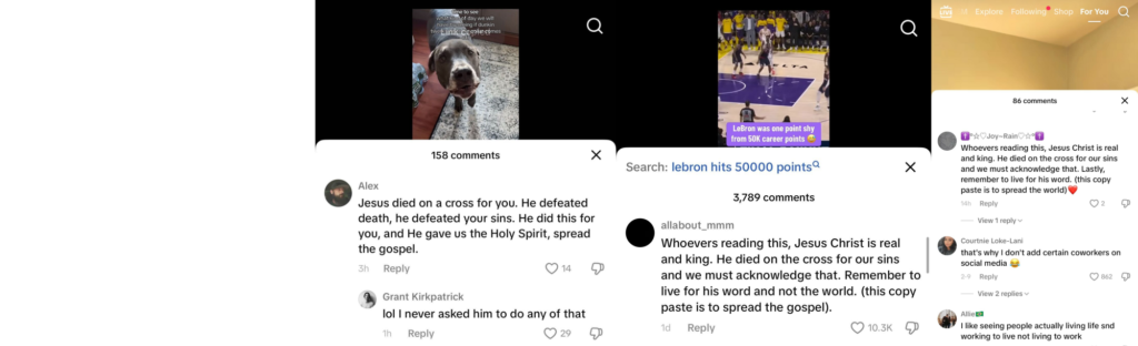 screenshots of tiktok comments about jesus christ dying for your sins