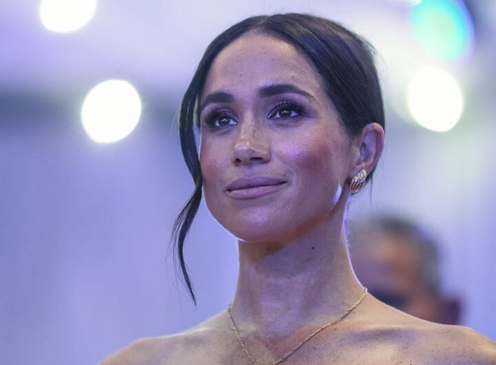 Duchess of Sussex Meghan Markle wears strapless gown